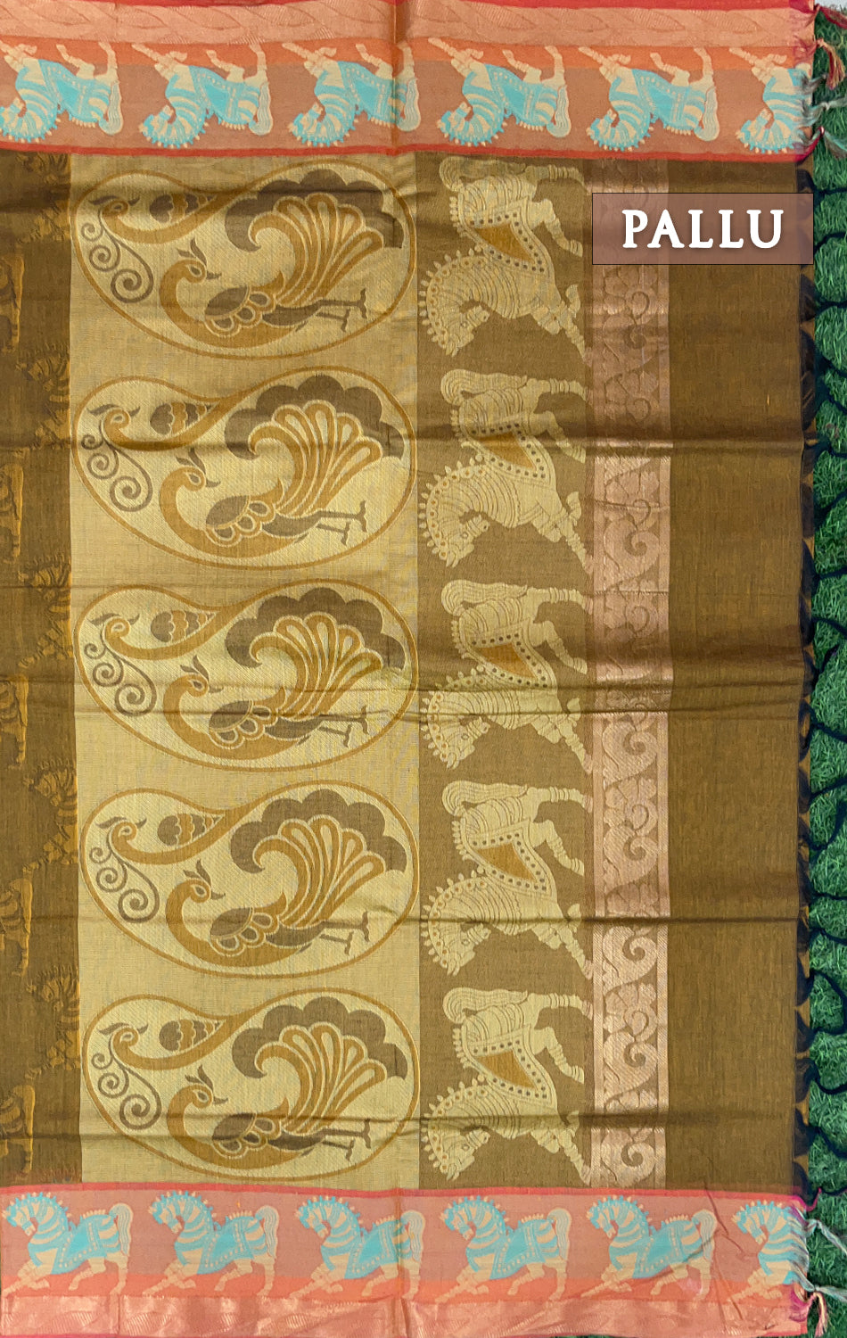 Mustard yellow and golden shade pure rich cotton saree