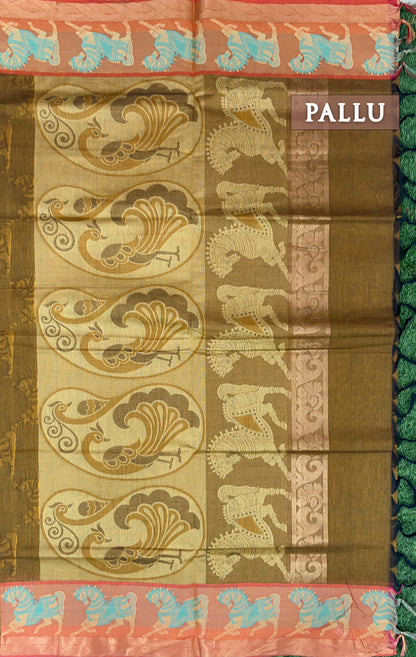 Mustard yellow and golden shade pure rich cotton saree