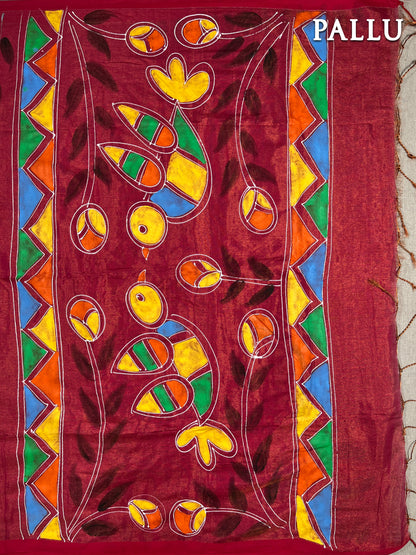 Tomato red hand painted saree