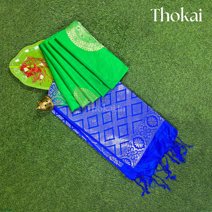 Green with Royal blue Kanchipuram semi soft silk saree