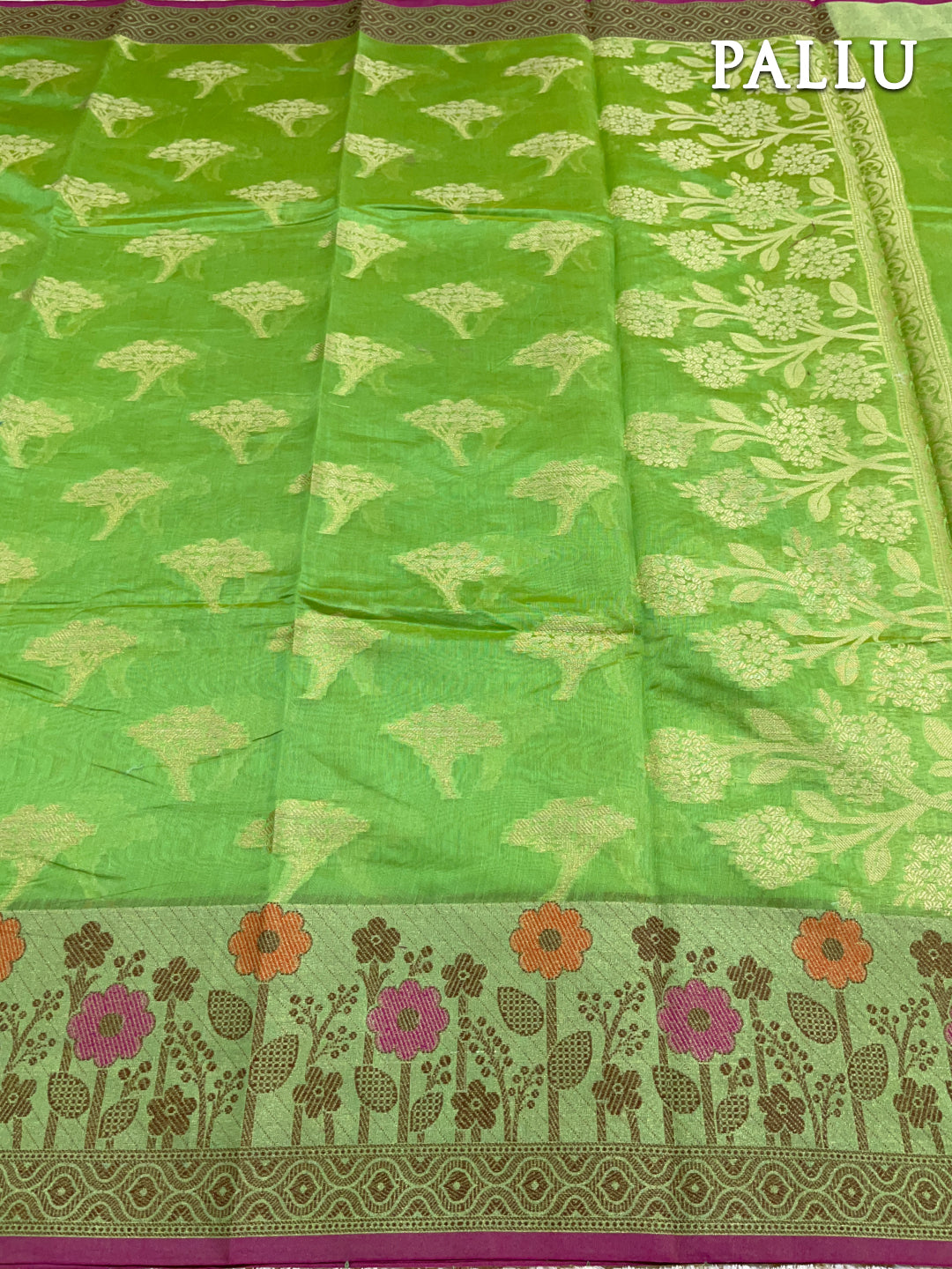 Green banarasi chanderi cotton saree