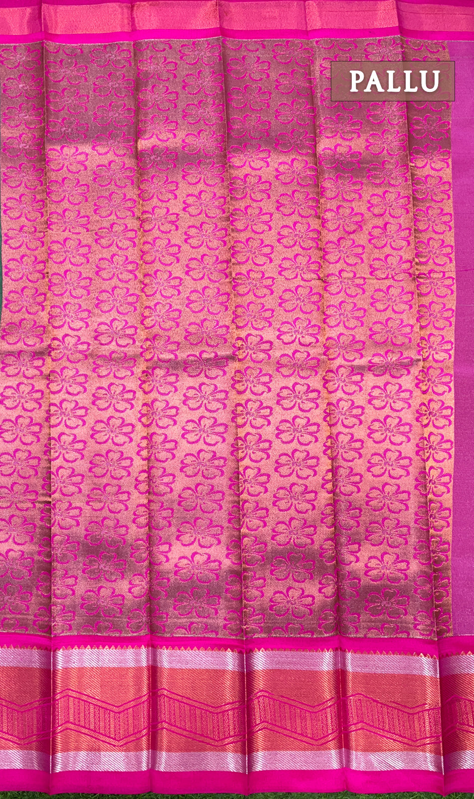 Green and pink tissue semi silk saree